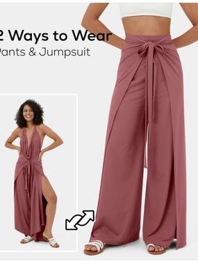 Halara Split Hem Palazzo Wide Leg Flowy Casual Pants or Jumpsuit! 2 in One!
